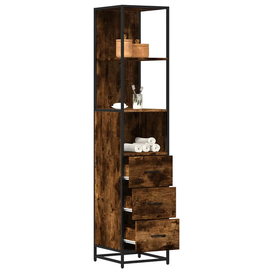 Bathroom Cabinet Smoked Oak 35x37.5x166 cm Engineered Wood