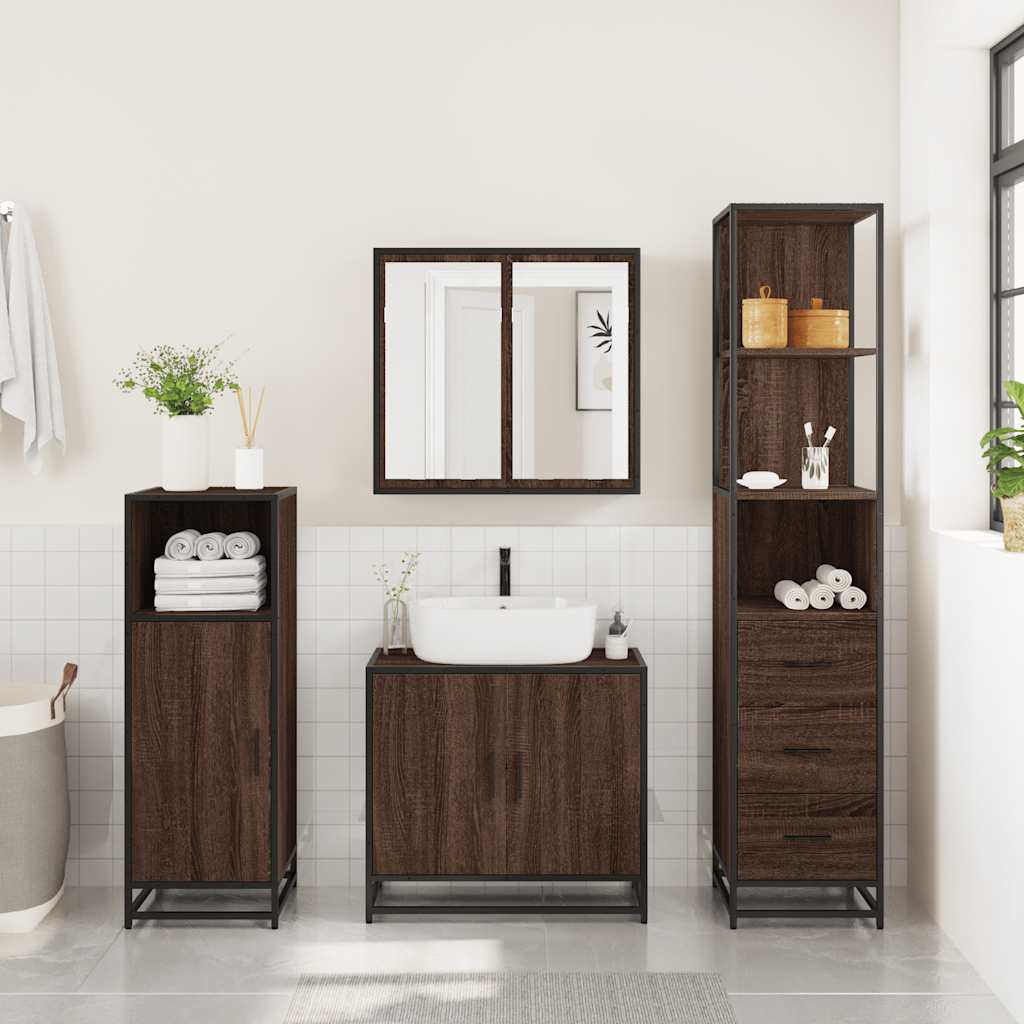 Bathroom Cabinet Brown Oak 35x37.5x166 cm Engineered Wood