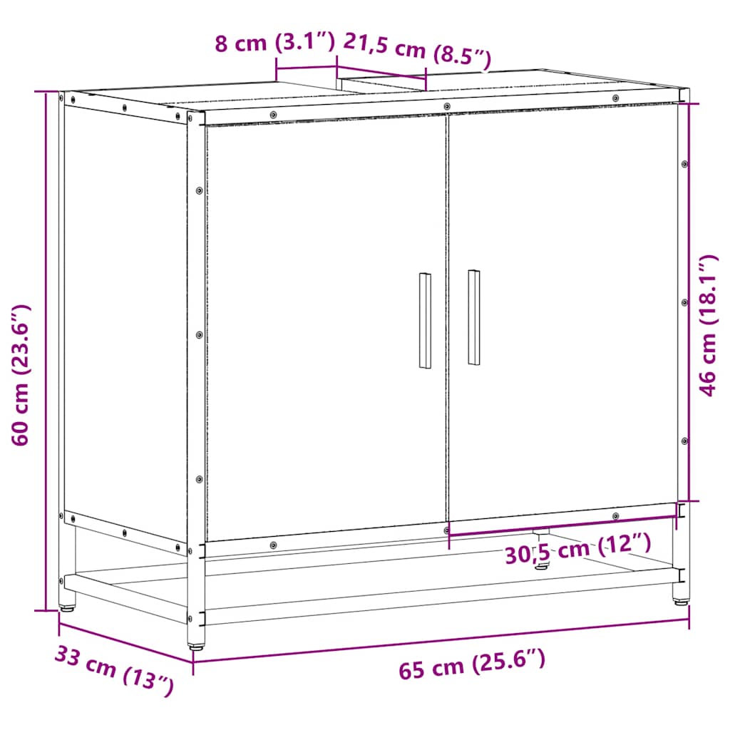 Bathroom Sink Cabinet Brown Oak 65x33x60 cm Engineered Wood