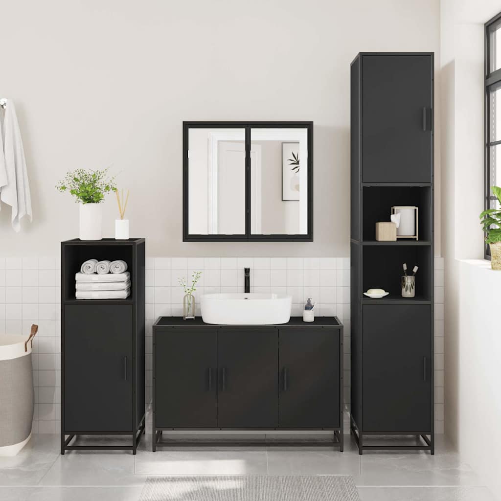 Bathroom Sink Cabinet Black 90x33x60 cm Engineered Wood