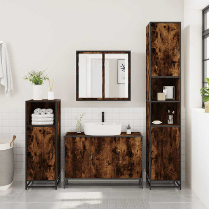 Bathroom Sink Cabinet Smoked Oak 90x33x60 cm Engineered Wood