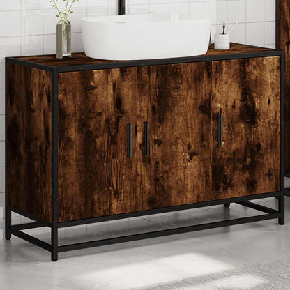 Bathroom Sink Cabinet Smoked Oak 90x33x60 cm Engineered Wood