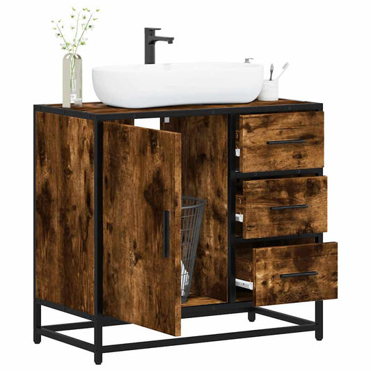 Bathroom Sink Cabinet Smoked Oak 65x33x60 cm Engineered Wood