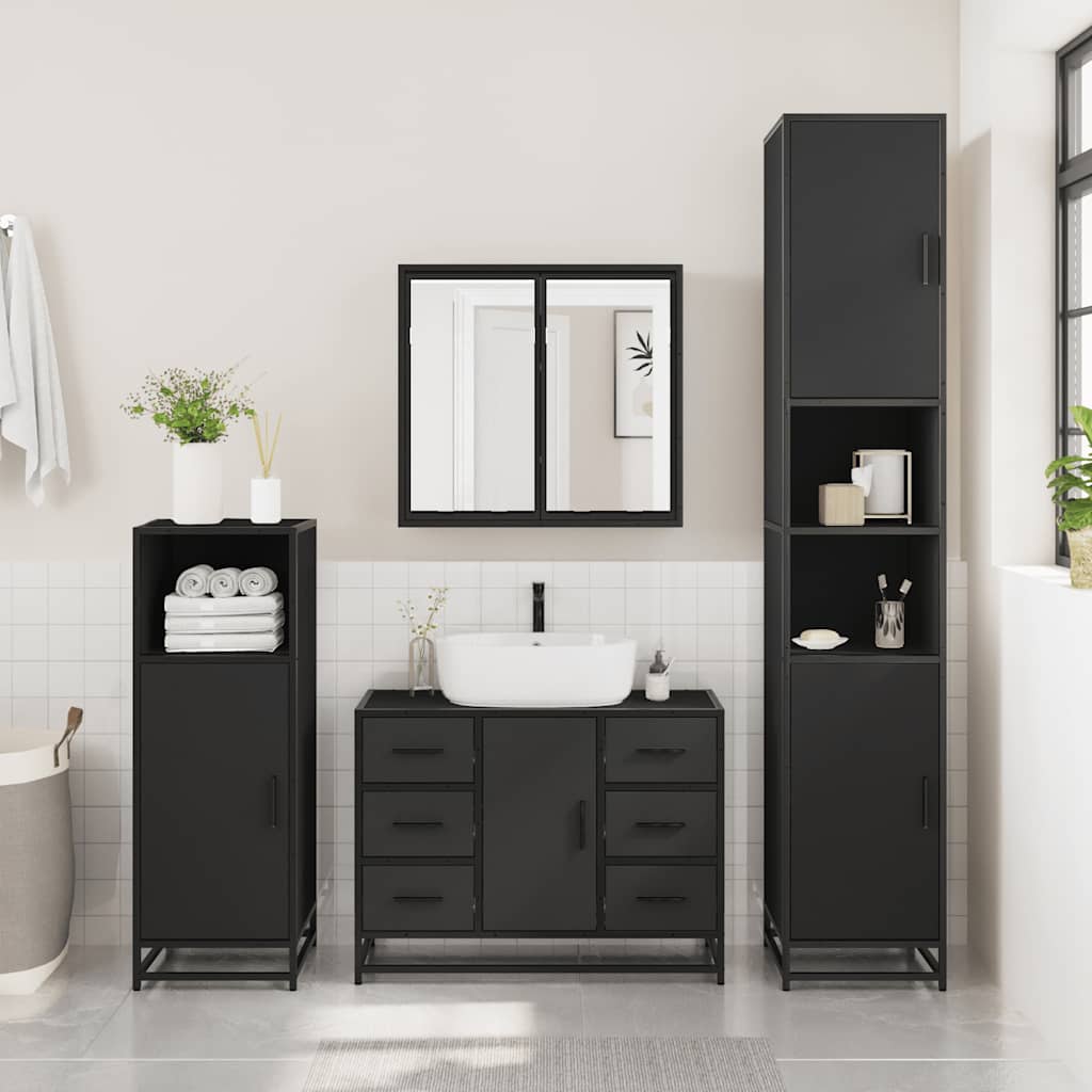 Bathroom Sink Cabinet Black 80x33x60 cm Engineered Wood