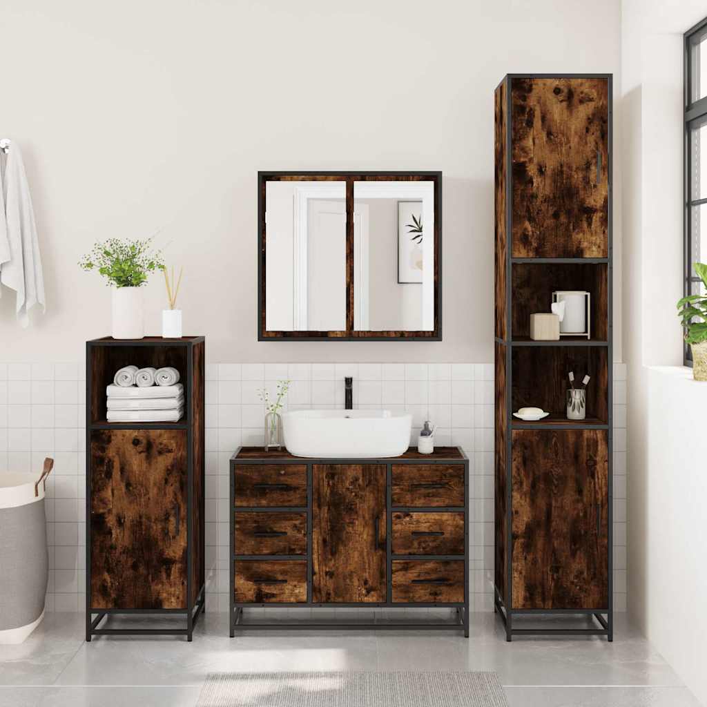 Bathroom Sink Cabinet Smoked Oak 80x33x60 cm Engineered Wood