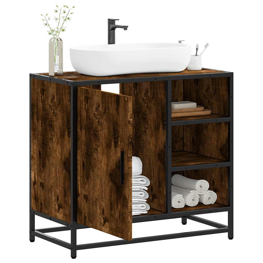 Bathroom Sink Cabinet Smoked Oak 65x33x60 cm Engineered Wood