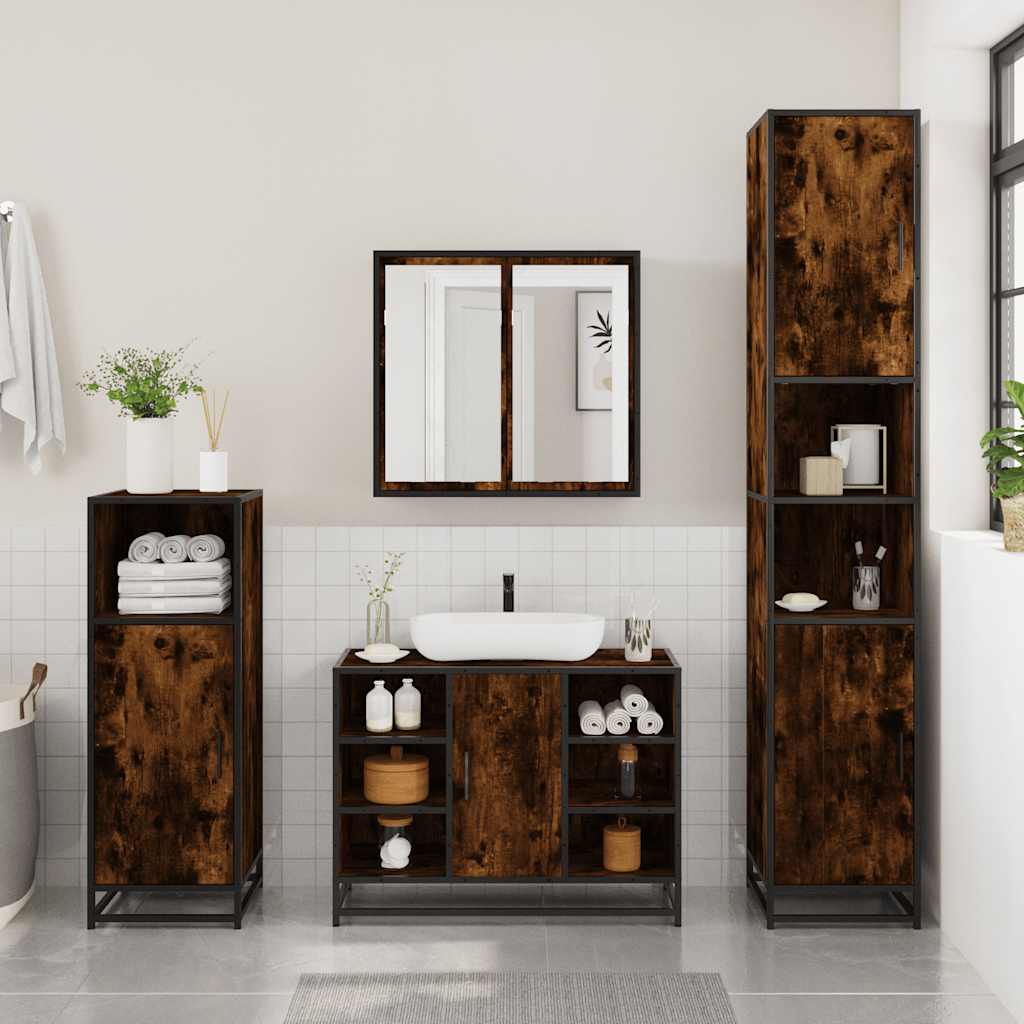 Bathroom Sink Cabinet Smoked Oak 80x33x60 cm Engineered Wood