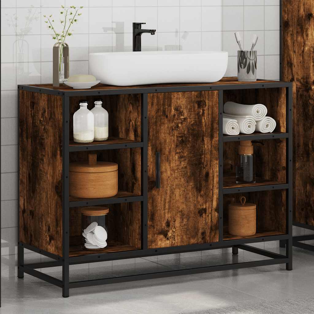 Bathroom Sink Cabinet Smoked Oak 80x33x60 cm Engineered Wood