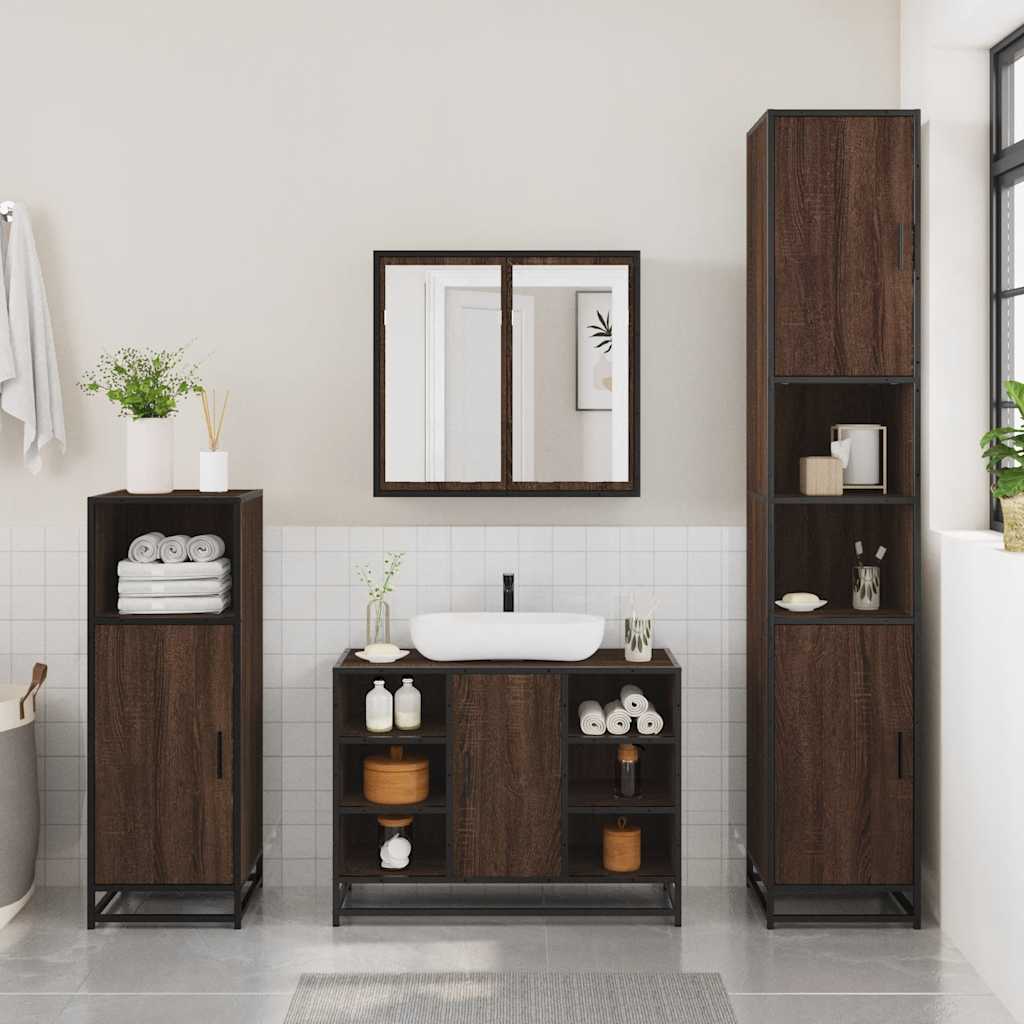 Bathroom Sink Cabinet Brown Oak 80x33x60 cm Engineered Wood