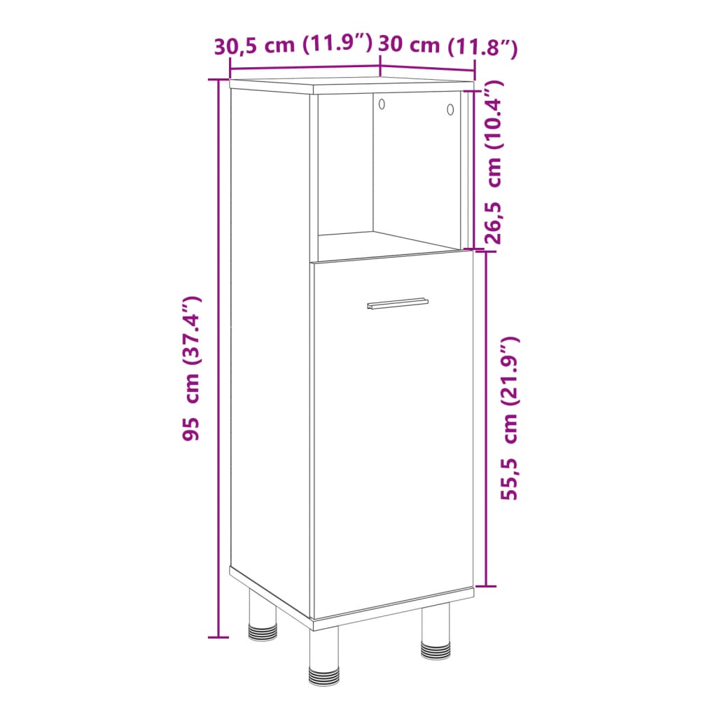 Bathroom Cabinet Sonoma Oak 30.5x30x95 cm Engineered Wood