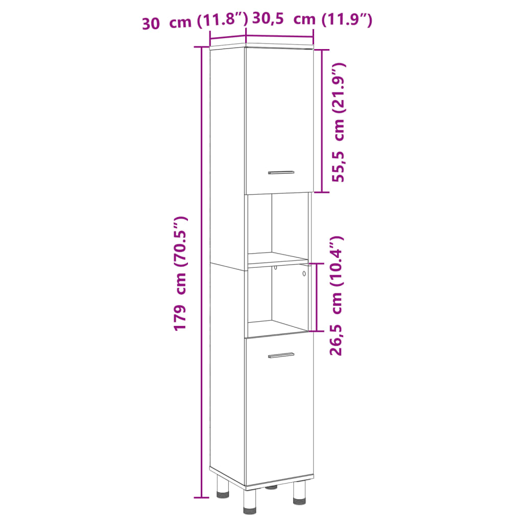 Bathroom Cabinet Sonoma Oak 30.5x30x179 cm Engineered Wood