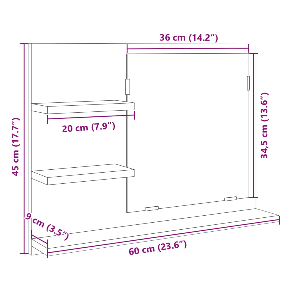 Bathroom Mirror Engineered Wood in Various Colors and Sizes - Bend