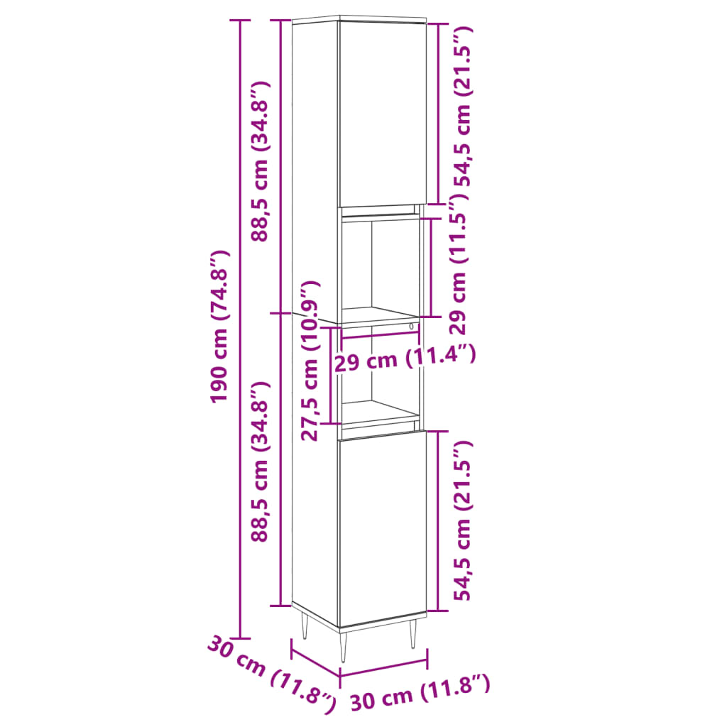 Bathroom Cabinet Sonoma Oak 30x30x190cm Engineered Wood