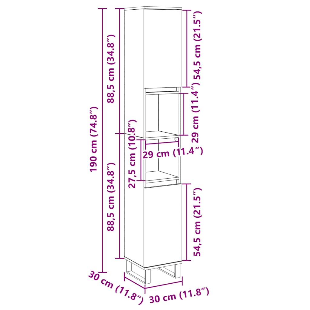 Bathroom Cabinet Sonoma Oak 30x30x190cm Engineered Wood