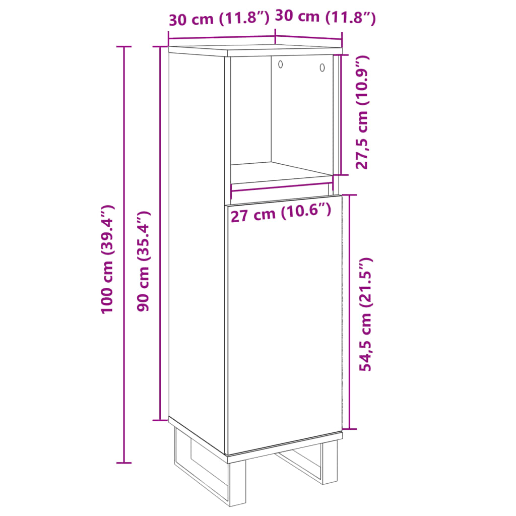 Bathroom Cabinet Sonoma Oak 30x30x100 cm Engineered Wood - Bend