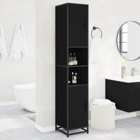 Bathroom Cabinet Black 35x37.5x188.5 cm Engineered Wood and Metal