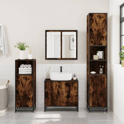 Bathroom Cabinet Smoked Oak 35x37.5x188.5 cm Engineered Wood and Metal