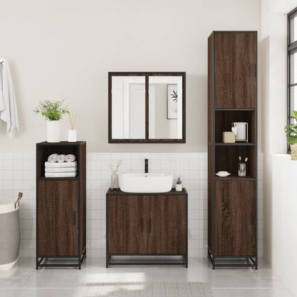 Bathroom Cabinet Brown Oak 35x37.5x188.5 cm Engineered Wood and Metal