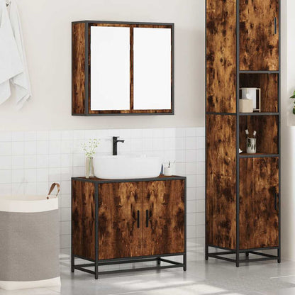 2 Piece Bathroom Furniture Set Smoked Oak Engineered Wood