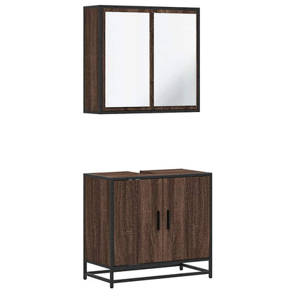 2 Piece Bathroom Furniture Set Brown Oak Engineered Wood