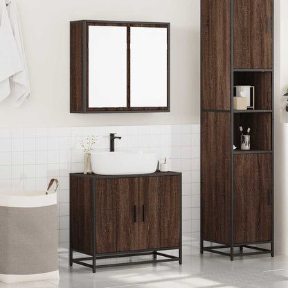 2 Piece Bathroom Furniture Set Brown Oak Engineered Wood