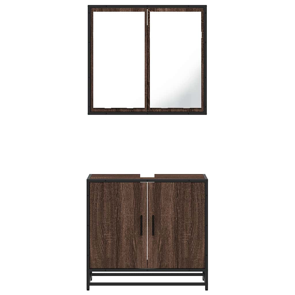 2 Piece Bathroom Furniture Set Brown Oak Engineered Wood