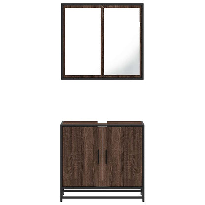 2 Piece Bathroom Furniture Set Brown Oak Engineered Wood