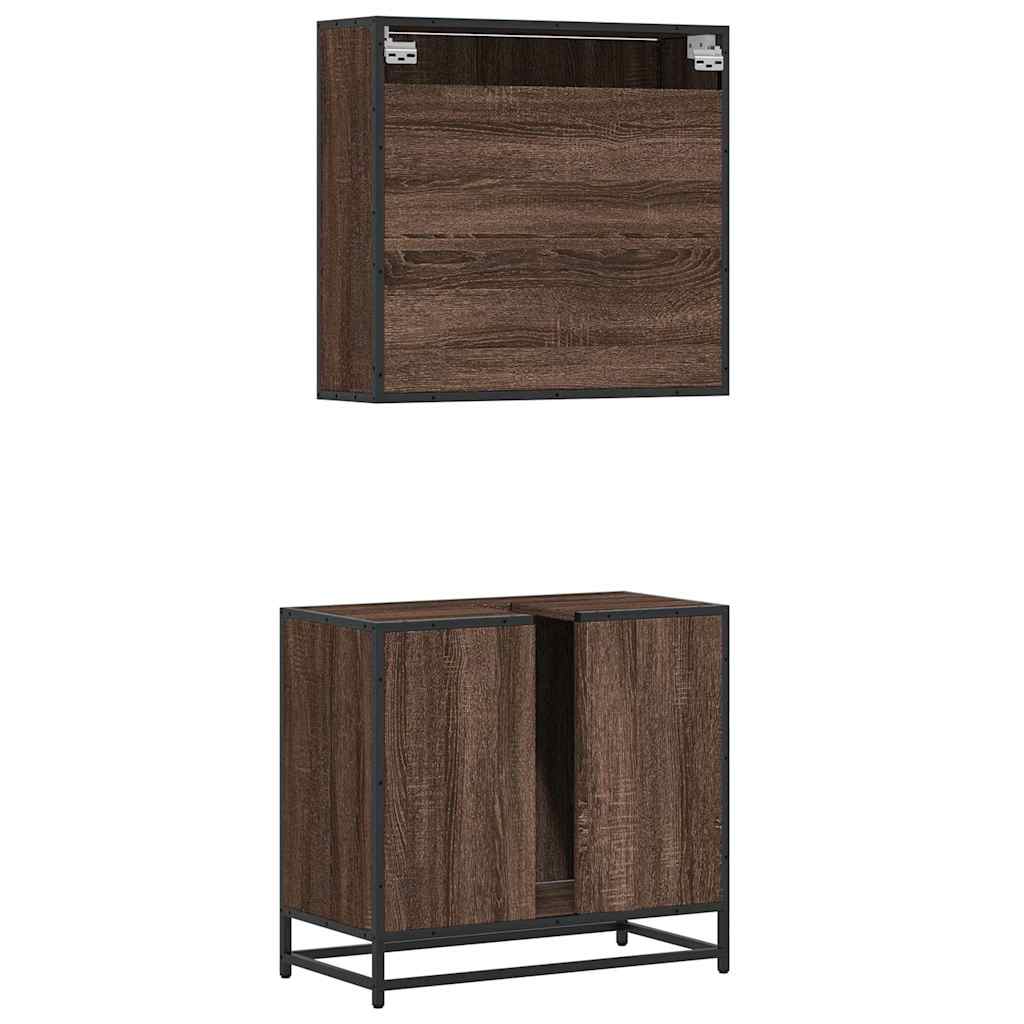 2 Piece Bathroom Furniture Set Brown Oak Engineered Wood