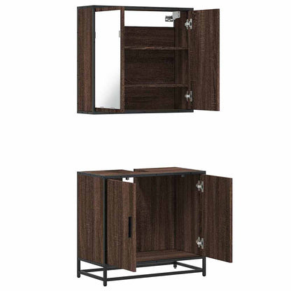 2 Piece Bathroom Furniture Set Brown Oak Engineered Wood