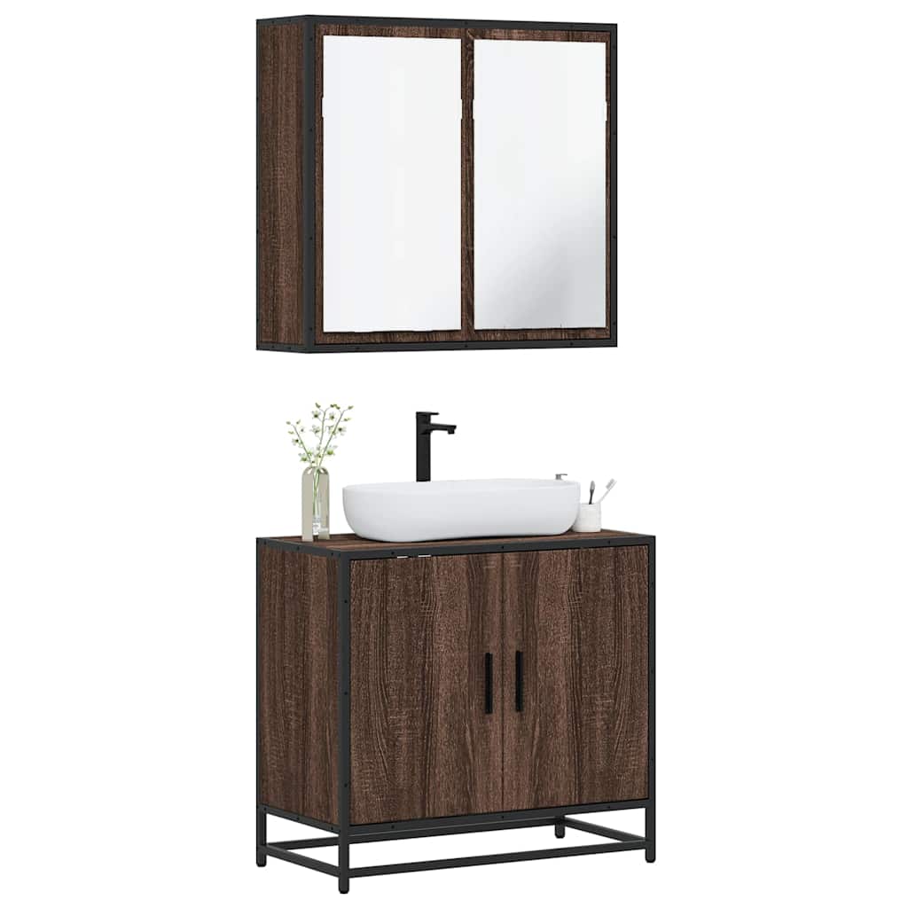 2 Piece Bathroom Furniture Set Brown Oak Engineered Wood