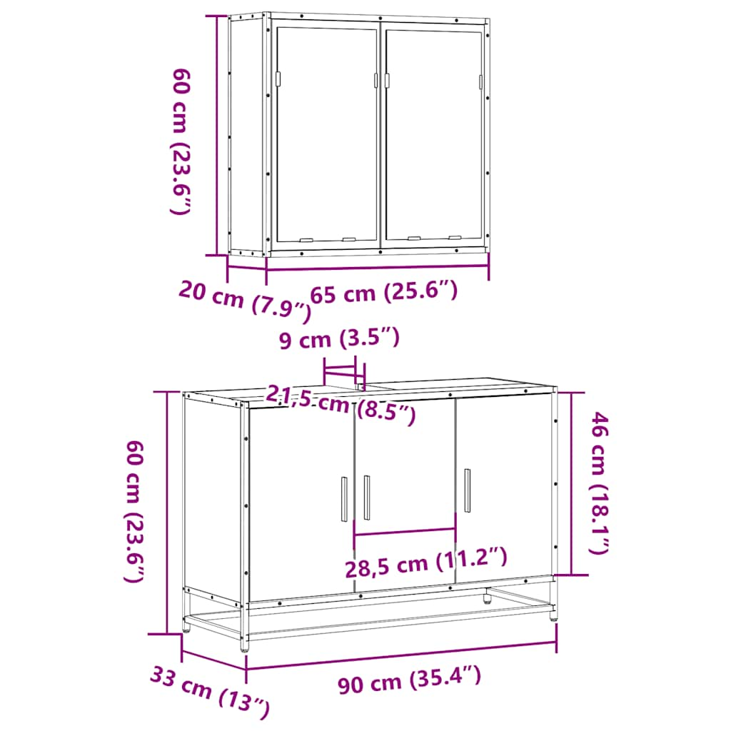 2 Piece Bathroom Furniture Set Sonoma Oak Engineered Wood