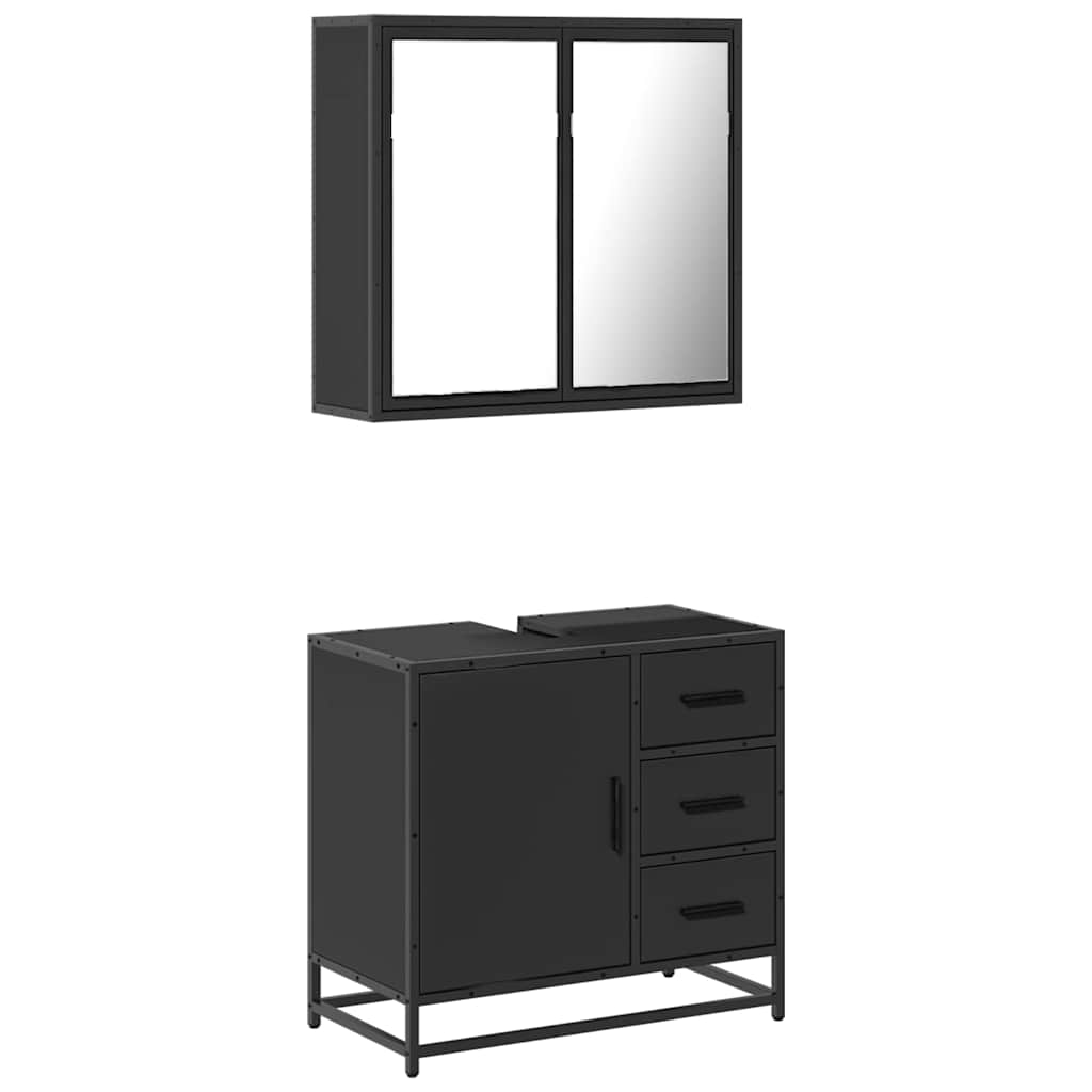 2 Piece Bathroom Furniture Set Black Engineered Wood