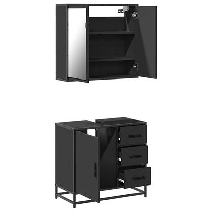 2 Piece Bathroom Furniture Set Black Engineered Wood