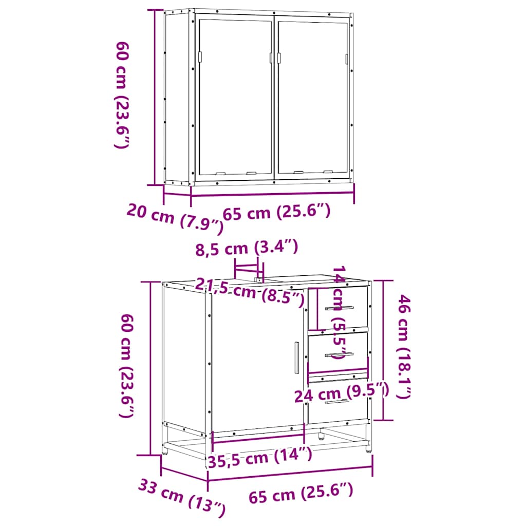 2 Piece Bathroom Furniture Set Black Engineered Wood