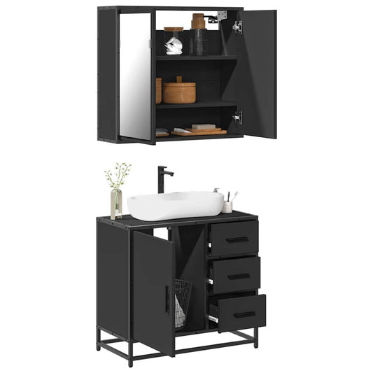 2 Piece Bathroom Furniture Set Black Engineered Wood