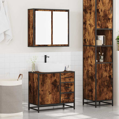 2 Piece Bathroom Furniture Set Smoked Oak Engineered Wood