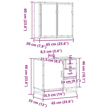 2 Piece Bathroom Furniture Set Smoked Oak Engineered Wood