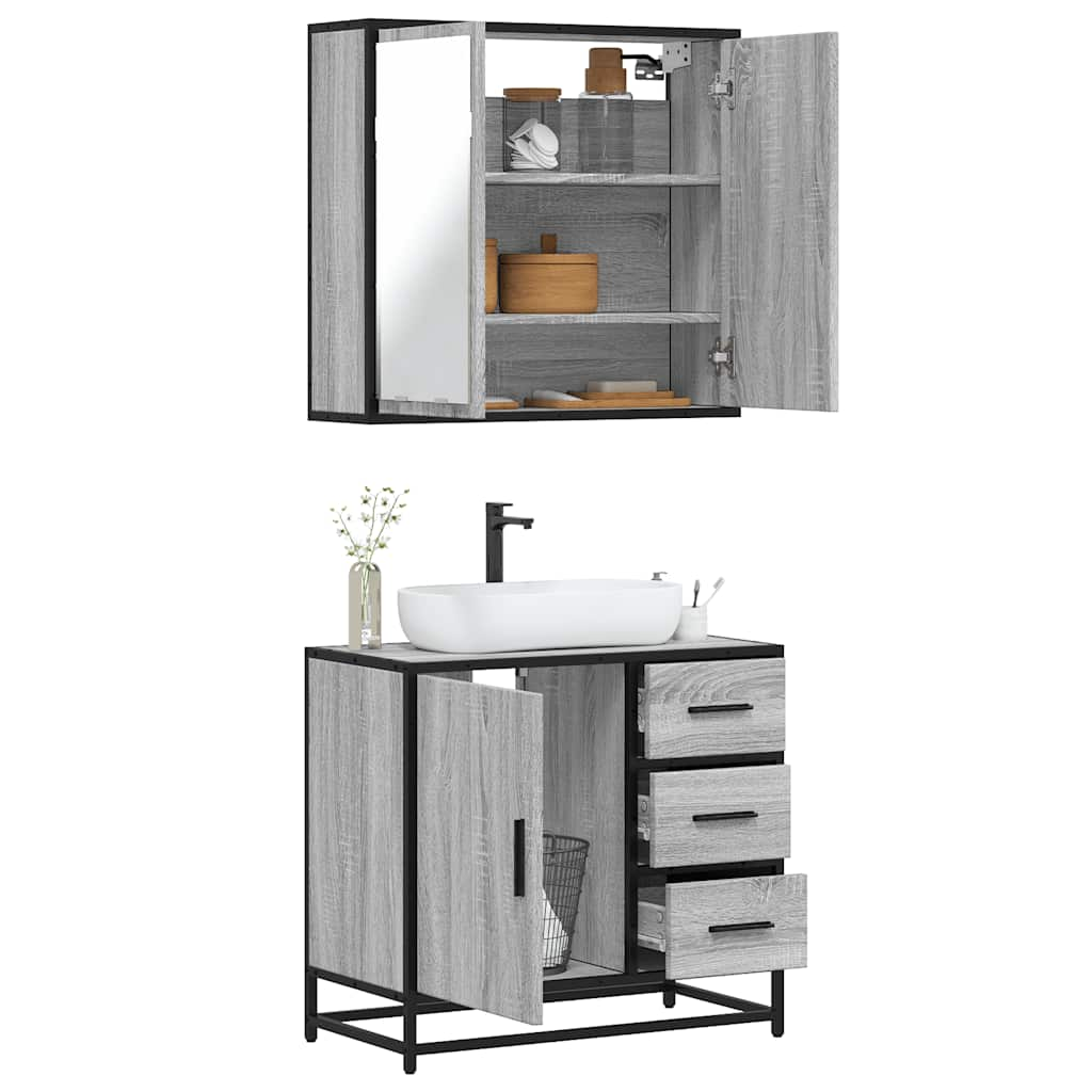 2 Piece Bathroom Furniture Set Grey Sonoma Engineered Wood