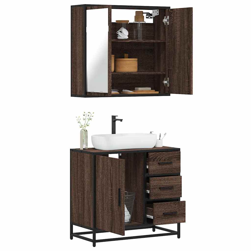 2 Piece Bathroom Furniture Set Brown Oak Engineered Wood