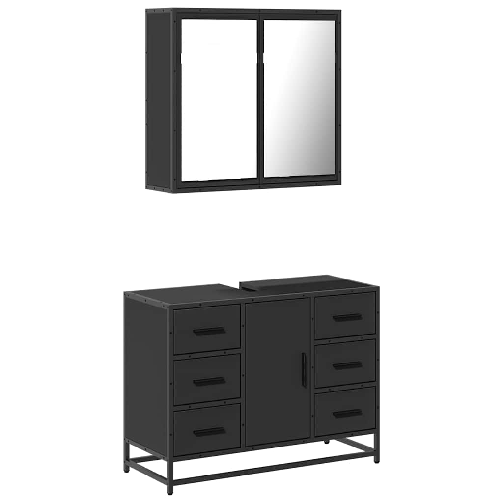 2 Piece Bathroom Furniture Set Black Engineered Wood