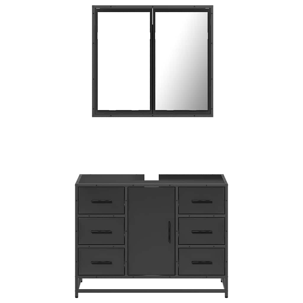 2 Piece Bathroom Furniture Set Black Engineered Wood