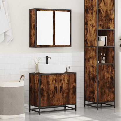 2 Piece Bathroom Furniture Set Smoked Oak Engineered Wood