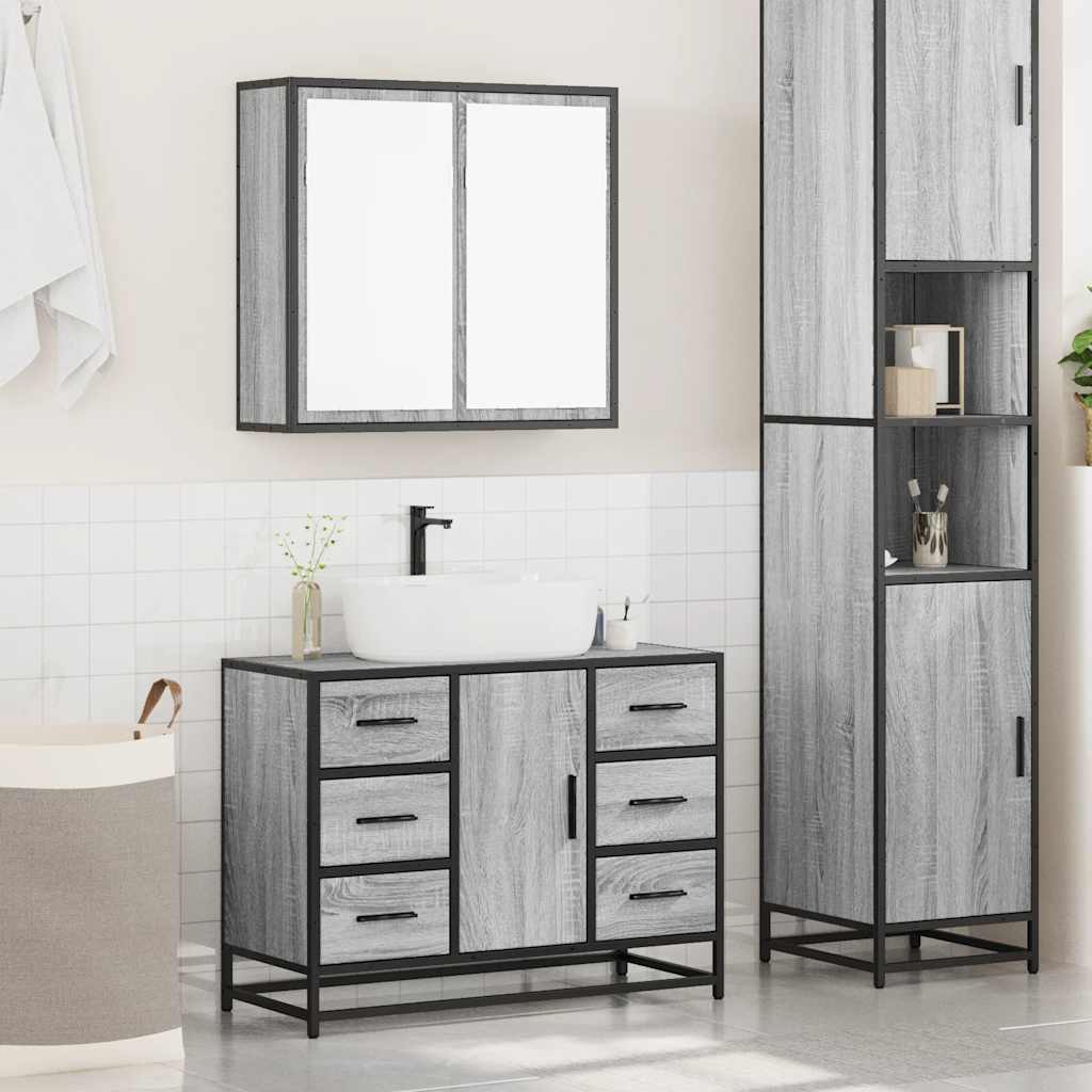 2 Piece Bathroom Furniture Set Grey Sonoma Engineered Wood