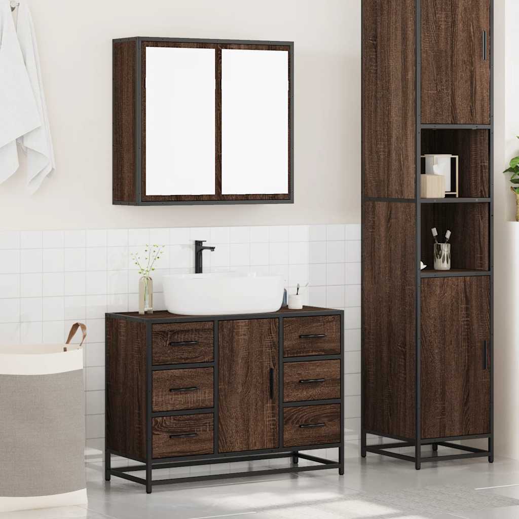 2 Piece Bathroom Furniture Set Brown Oak Engineered Wood