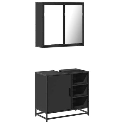 2 Piece Bathroom Furniture Set Black Engineered Wood