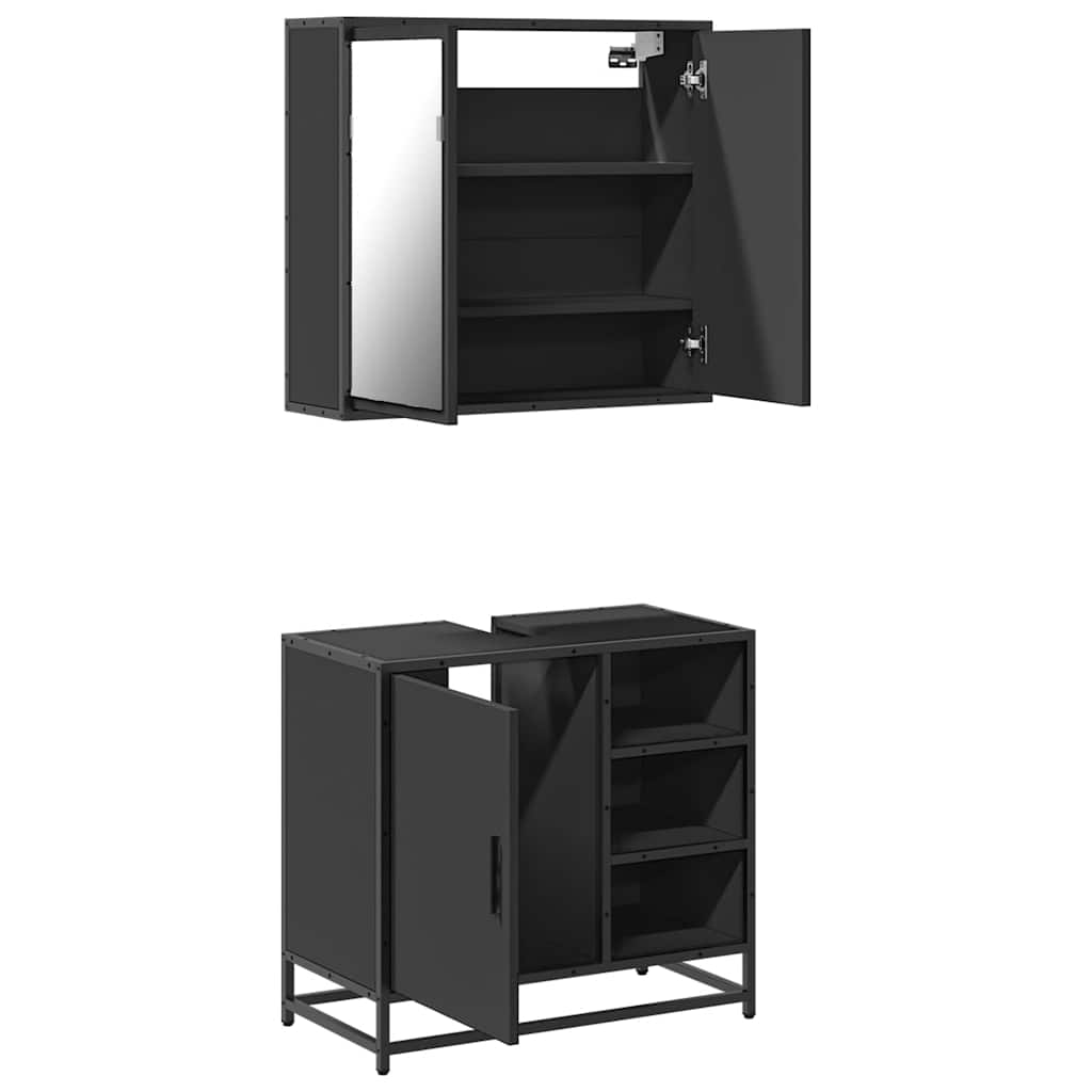 2 Piece Bathroom Furniture Set Black Engineered Wood