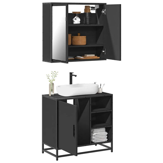 2 Piece Bathroom Furniture Set Black Engineered Wood