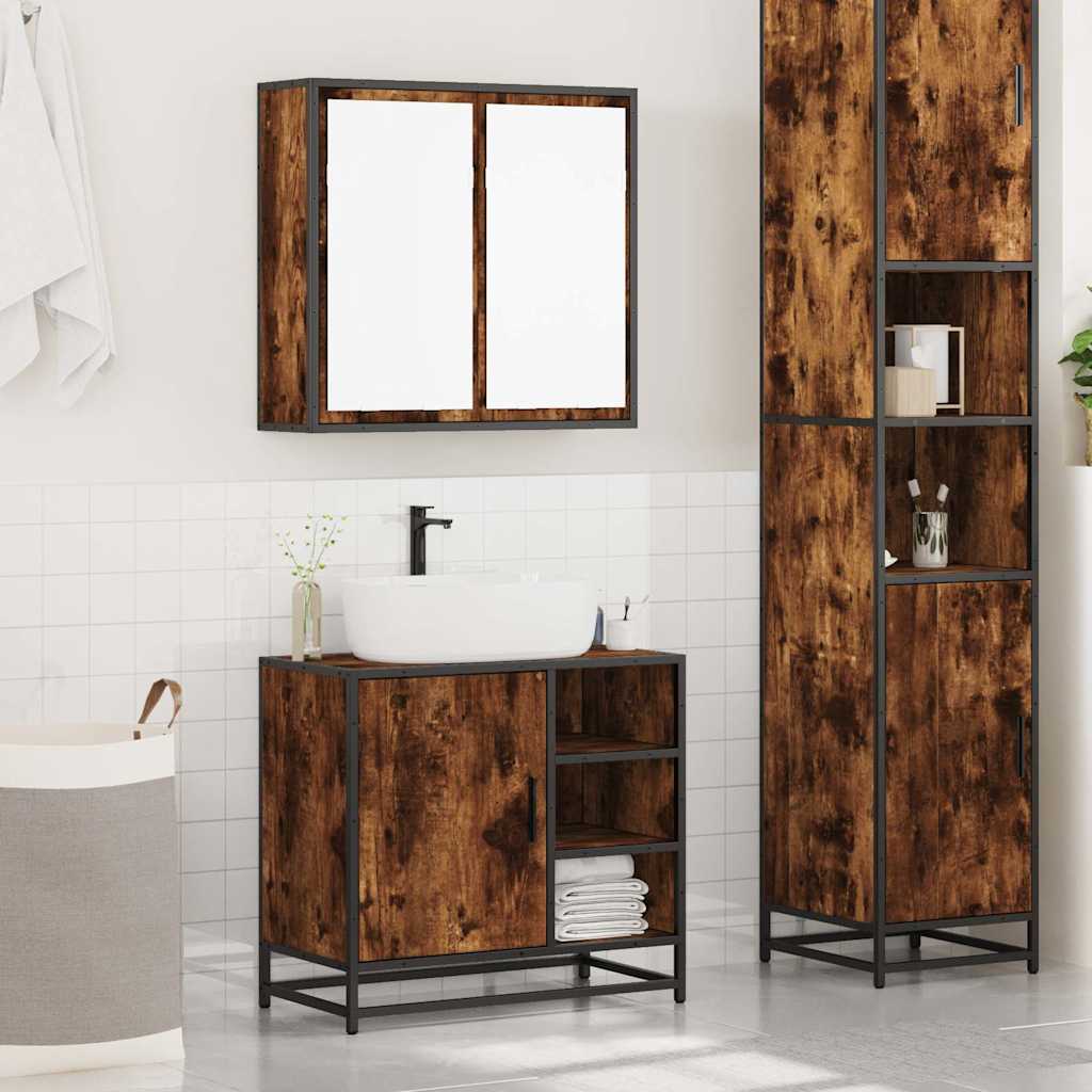 2 Piece Bathroom Furniture Set Smoked Oak Engineered Wood