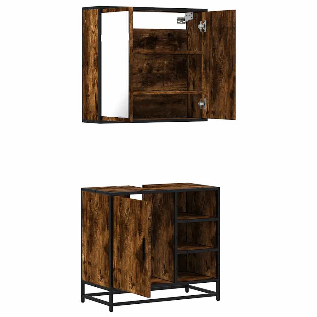 2 Piece Bathroom Furniture Set Smoked Oak Engineered Wood