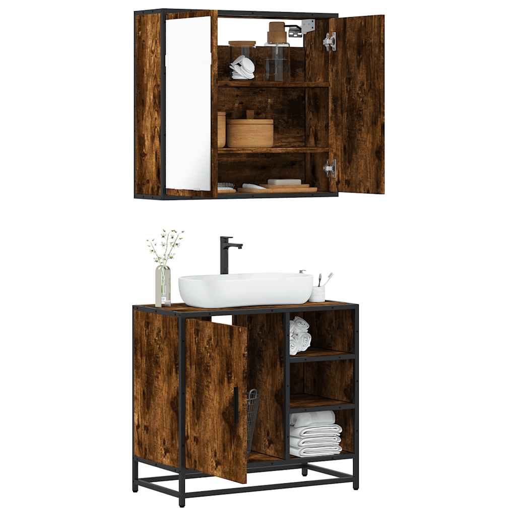 2 Piece Bathroom Furniture Set Smoked Oak Engineered Wood